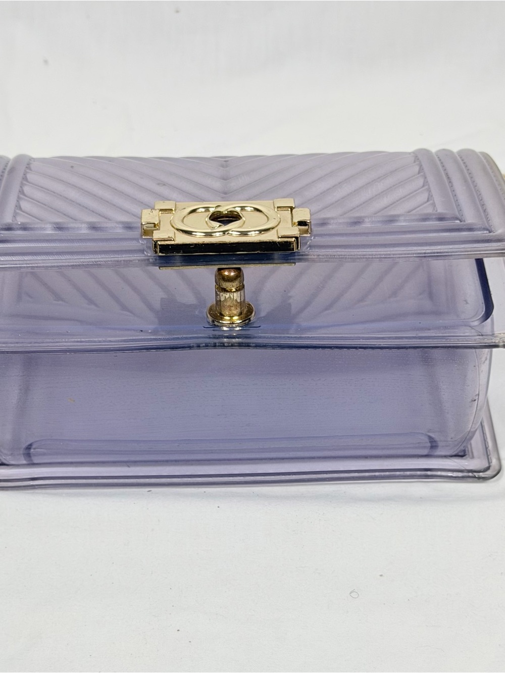 Translucent Purple Jelly Crossbody Bag Gold Chain Chevron Flap Shoulder Purse OS - Picture 7 of 10